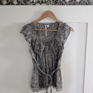Floral Sheer Blouse - Gray